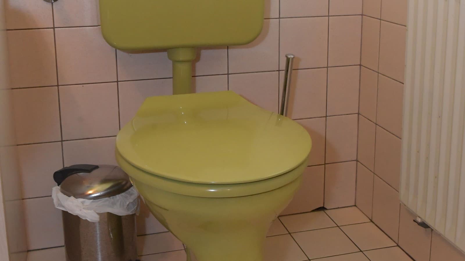 Stara WC školjka s nazidnim vodokotlićem u kupaonici za goste Stara WC školjka s nazidnim vodokotlićem u kupaonici za goste